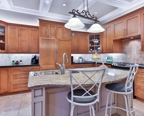 kitchen island and cabinets