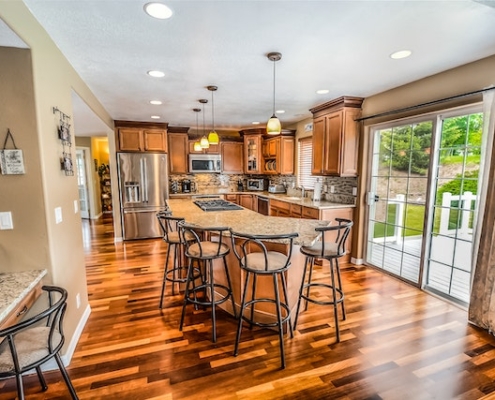 kitchen with island and wood floor