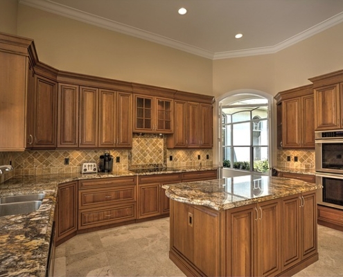 kitchen with marble top island